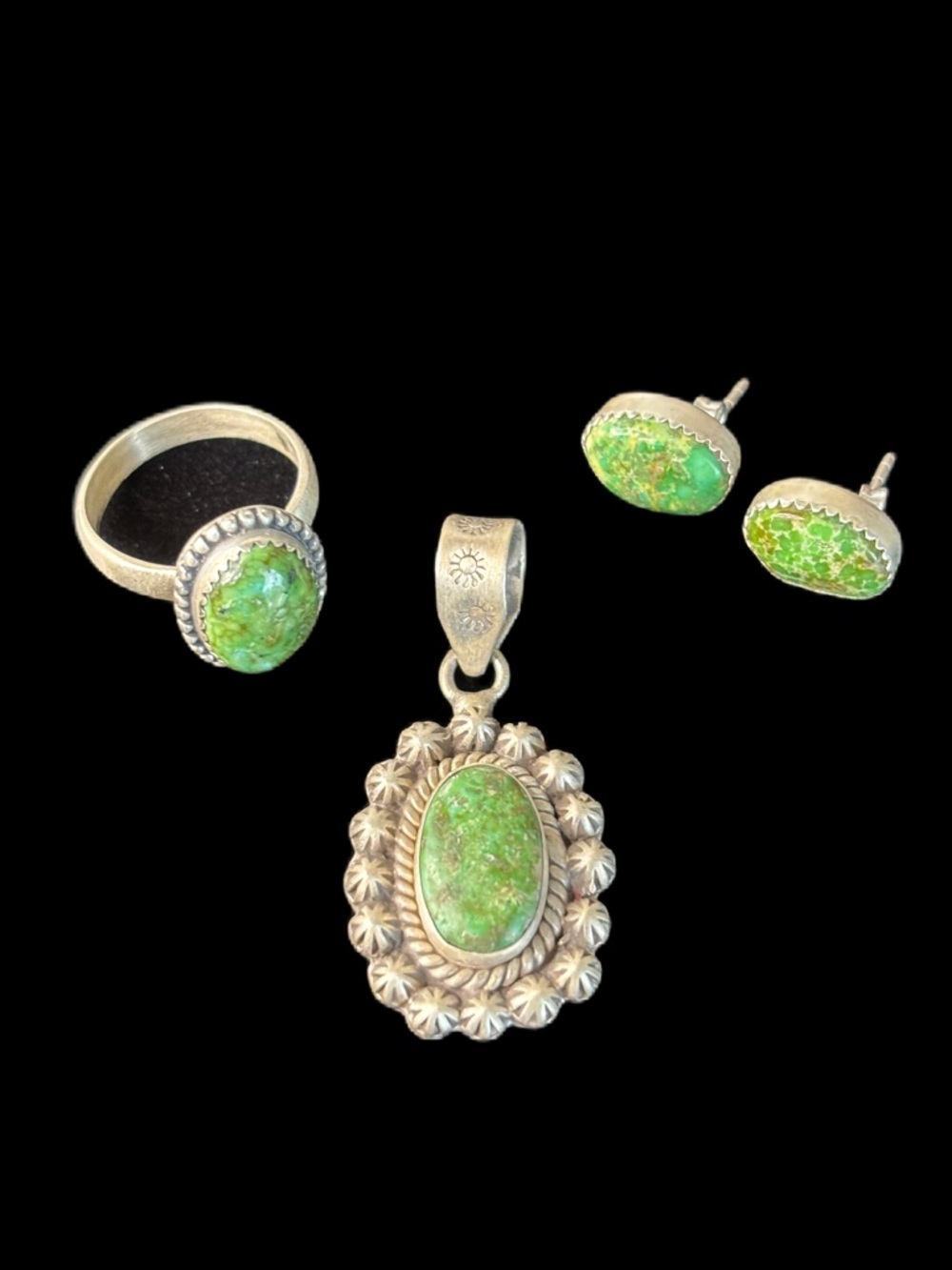 Sterling Silver Sonoran Mountain Turquoise Pendant, Earrings & Ring Set